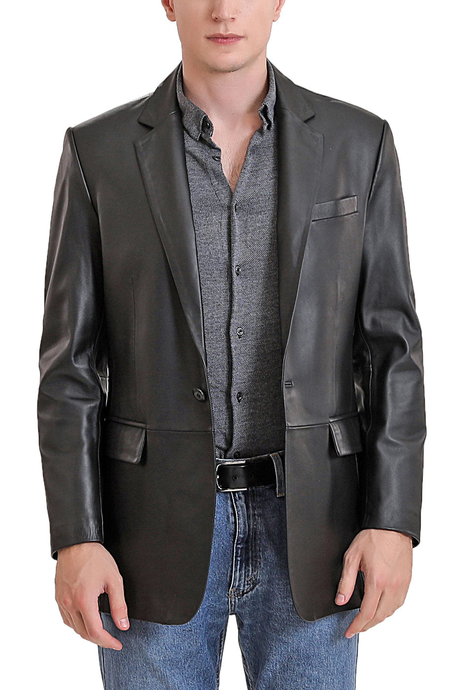 BGSD Men Nicholas One-Button Lambskin Leather Blazer