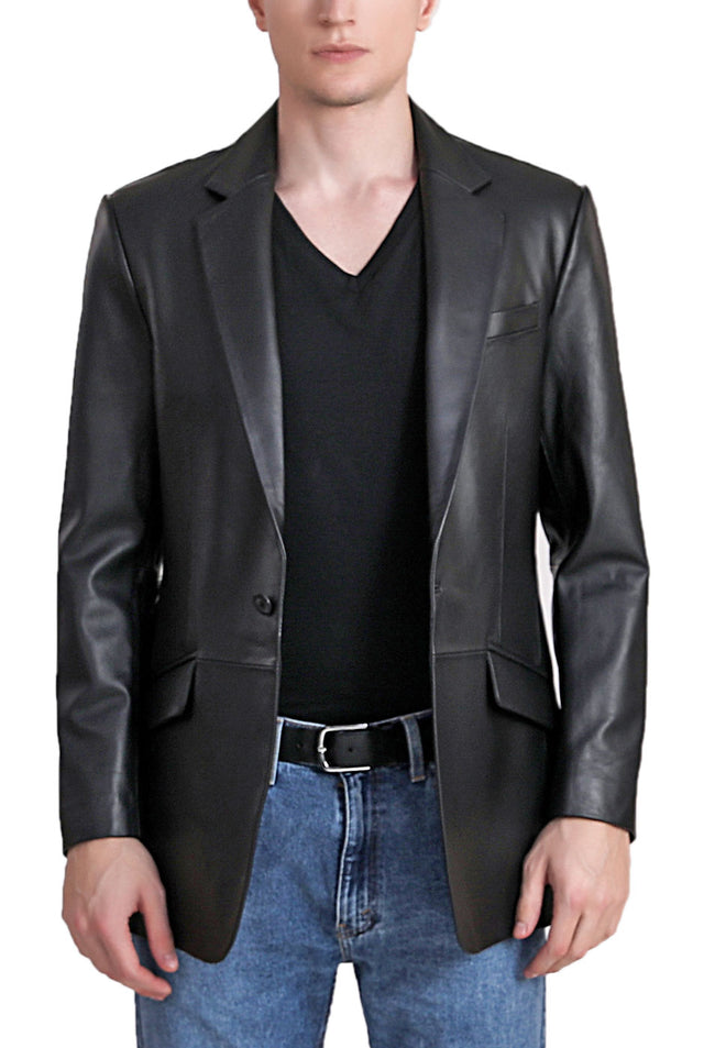 BGSD Men John One-Button Lambskin Leather Blazer