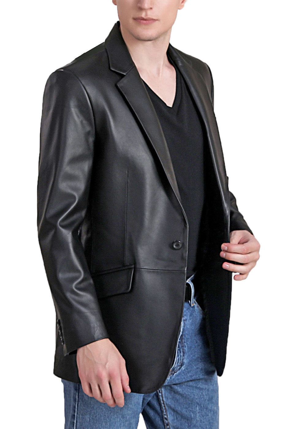 BGSD Men John One-Button Lambskin Leather Blazer