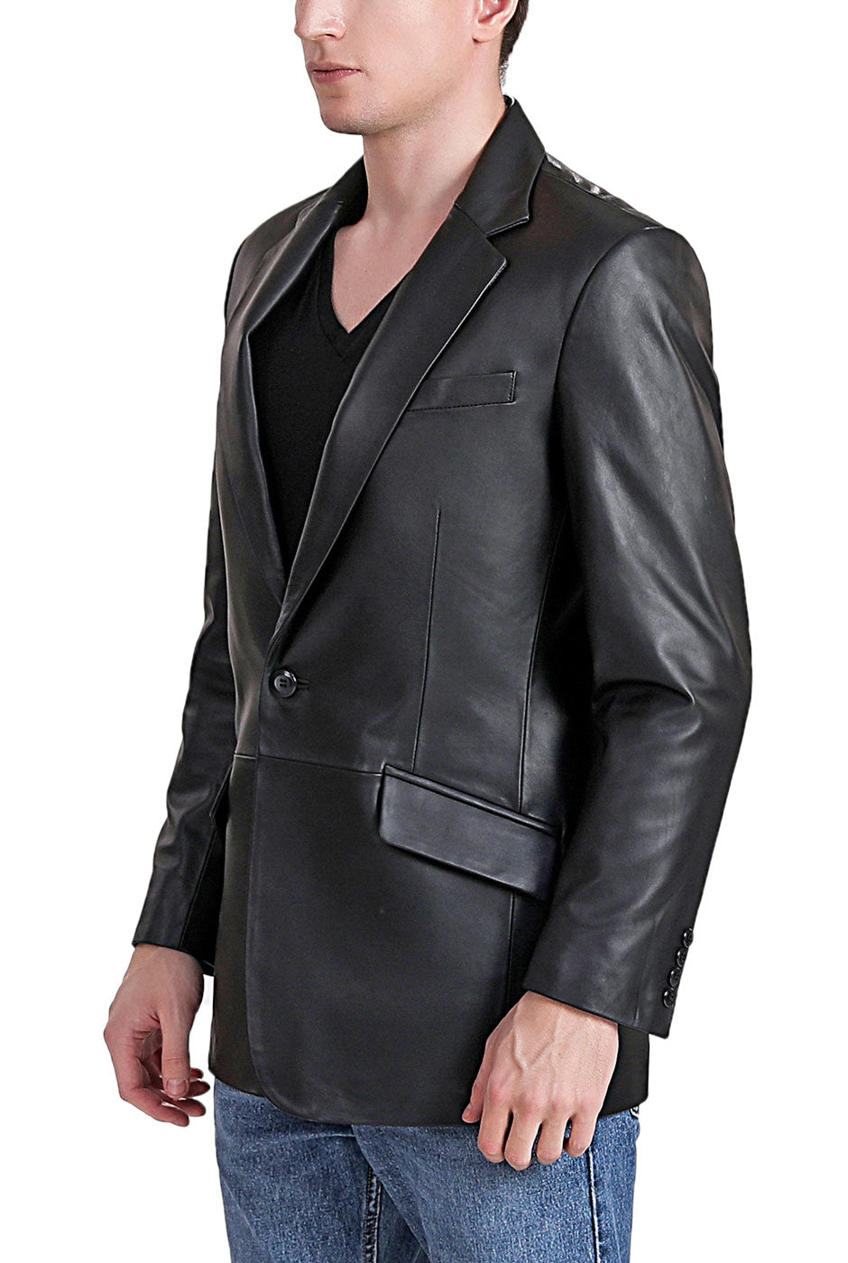 BGSD Men John One-Button Lambskin Leather Blazer