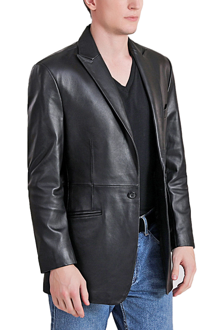 BGSD Men Judd One-Button Lambskin Leather Blazer