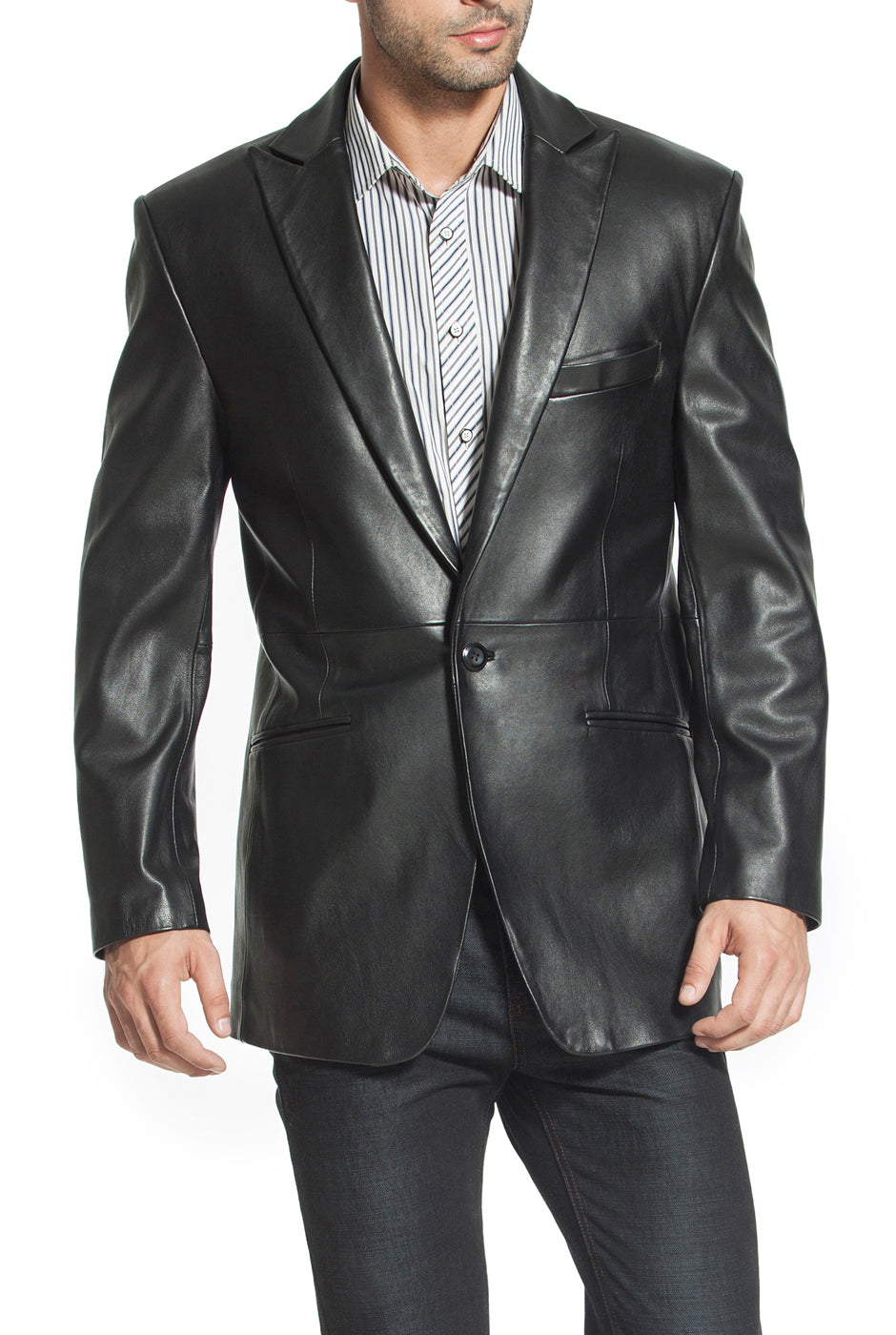 BGSD Men Judd One-Button Lambskin Leather Blazer