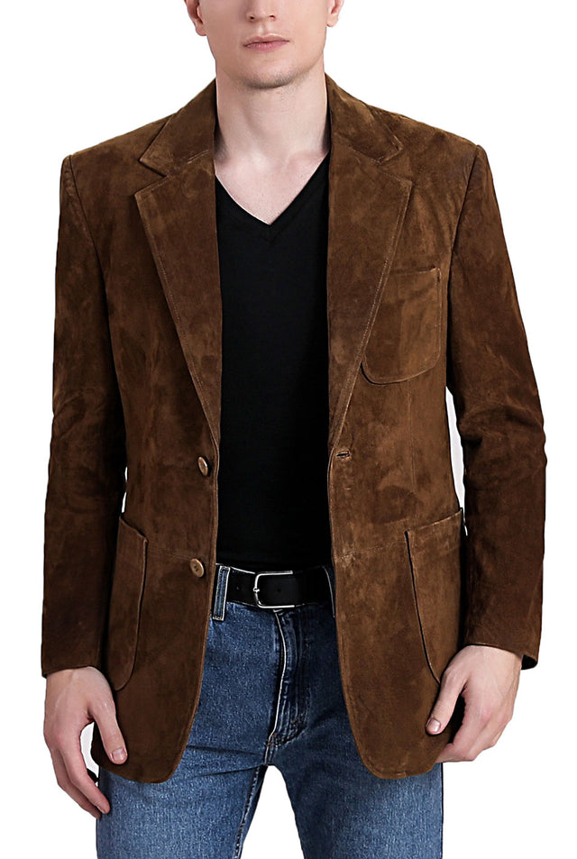 BGSD Men Steve Classic Two-Button Suede Leather Blazer