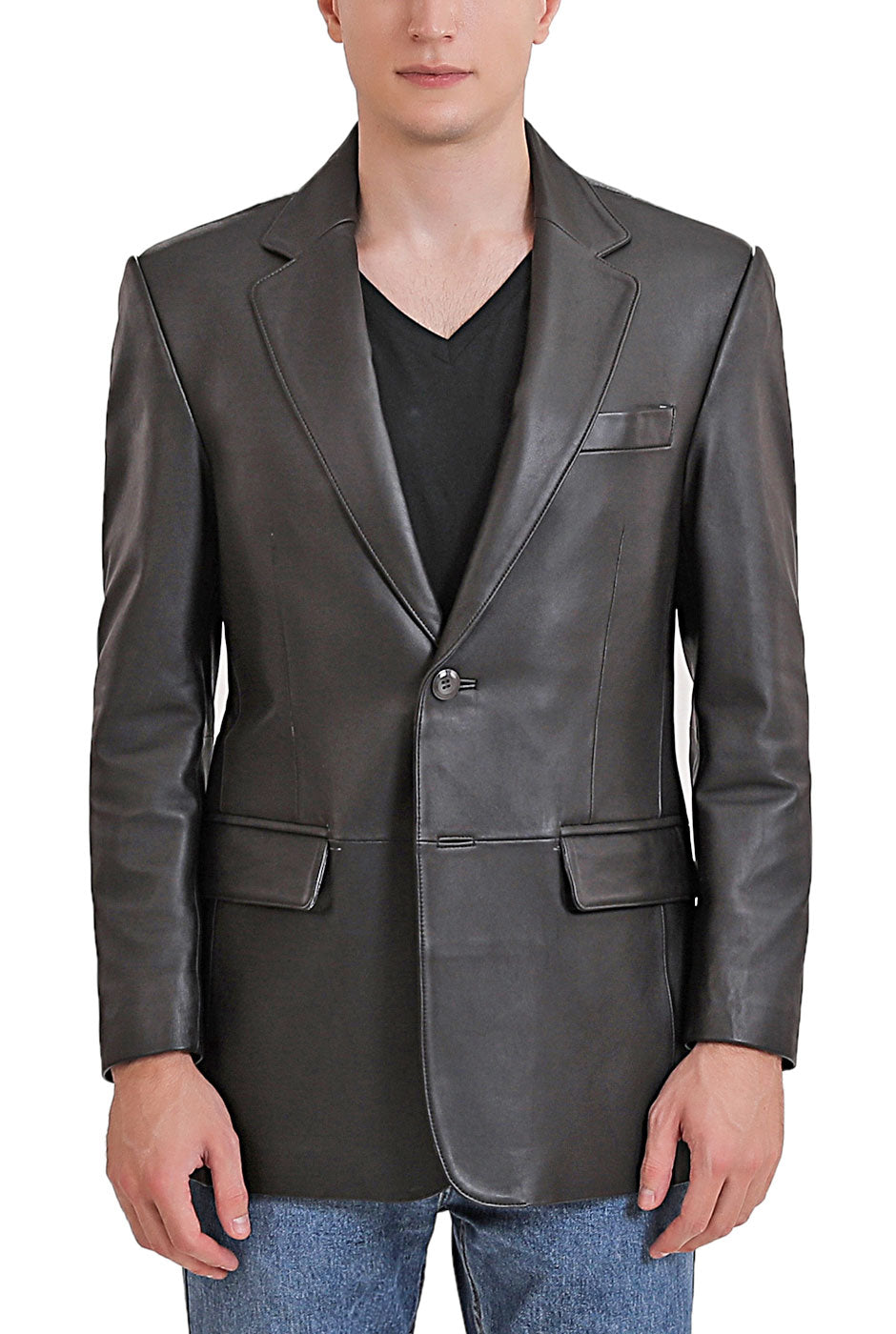 BGSD Men Richard Classic Two-Button Lambskin Leather Blazer