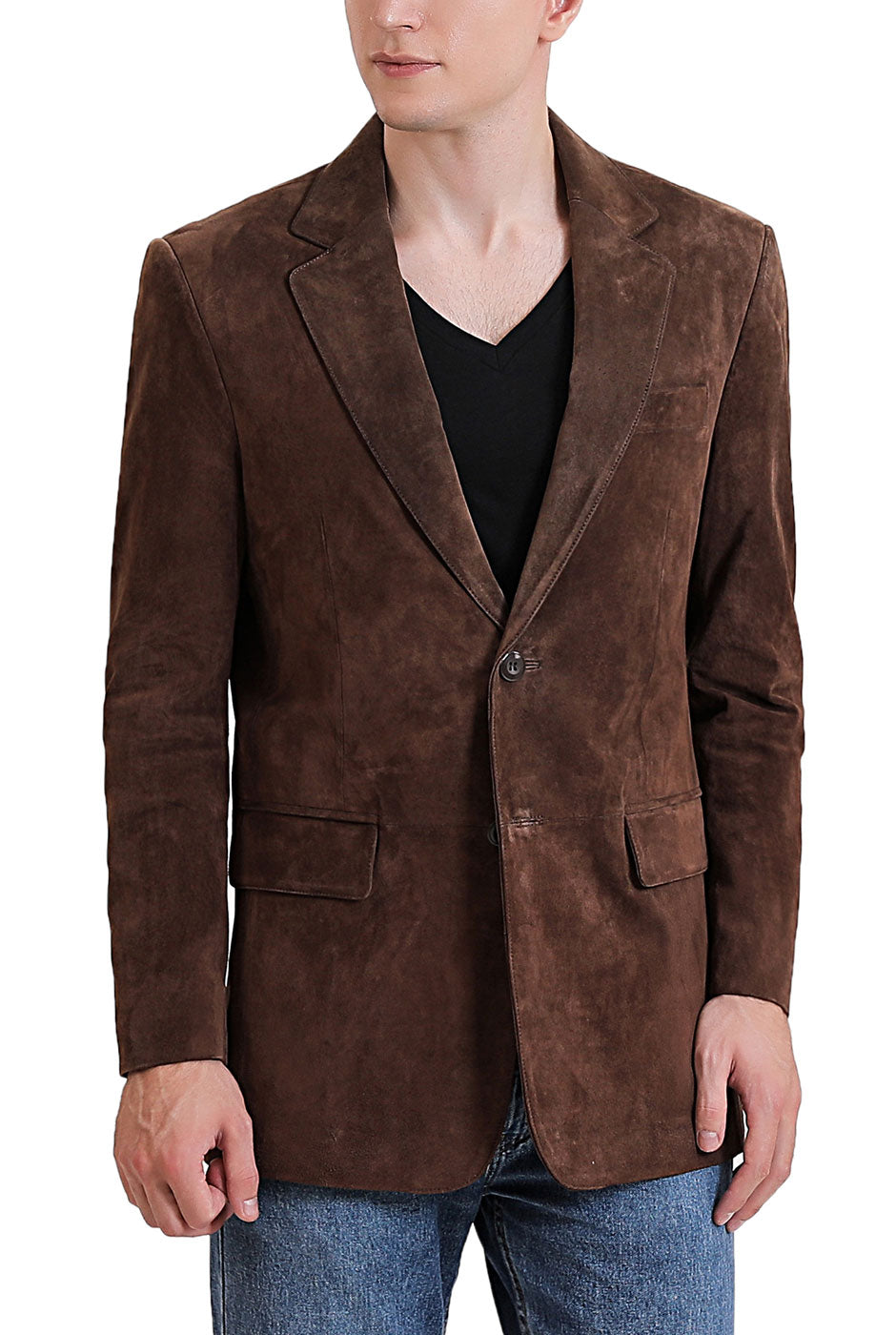 BGSD Men Cliff Classic Two-Button Suede Leather Blazer