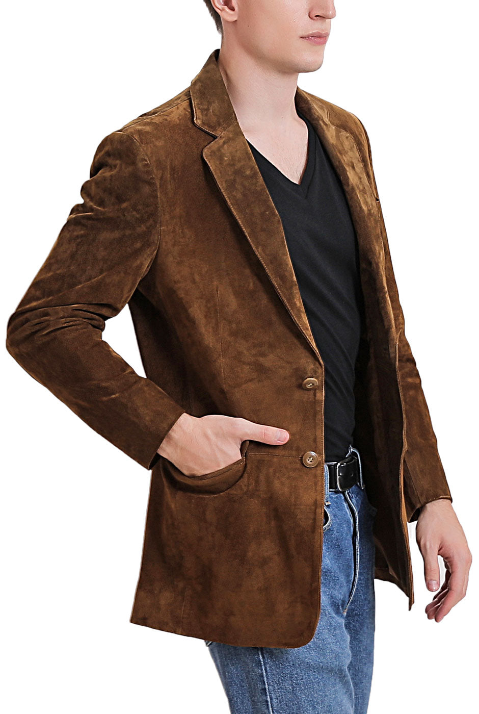 BGSD Men Cliff Classic Two-Button Suede Leather Blazer