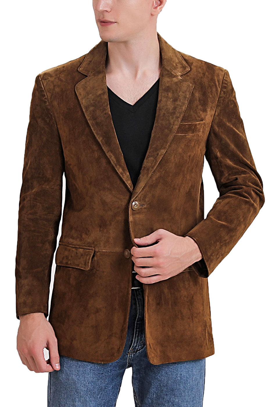 BGSD Men Cliff Classic Two-Button Suede Leather Blazer