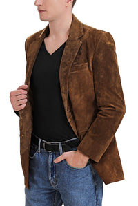 BGSD Men Cliff Classic Two-Button Suede Leather Blazer