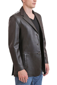 BGSD Men Leroy Three Button Lambskin Leather Blazer