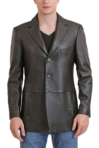 BGSD Men Leroy Three Button Lambskin Leather Blazer