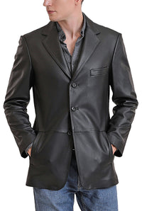 BGSD Men Leroy Three Button Lambskin Leather Blazer