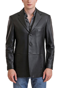 BGSD Men Leroy Three Button Lambskin Leather Blazer