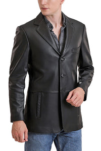 BGSD Men Leroy Three Button Lambskin Leather Blazer