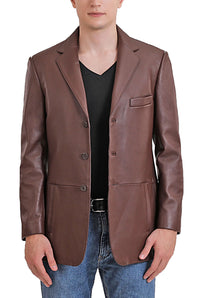 BGSD Men Leroy Three Button Lambskin Leather Blazer