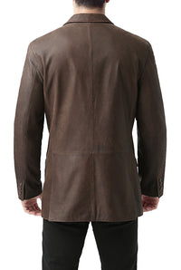 BGSD Men Two-Button Cowhide Leather Blazer