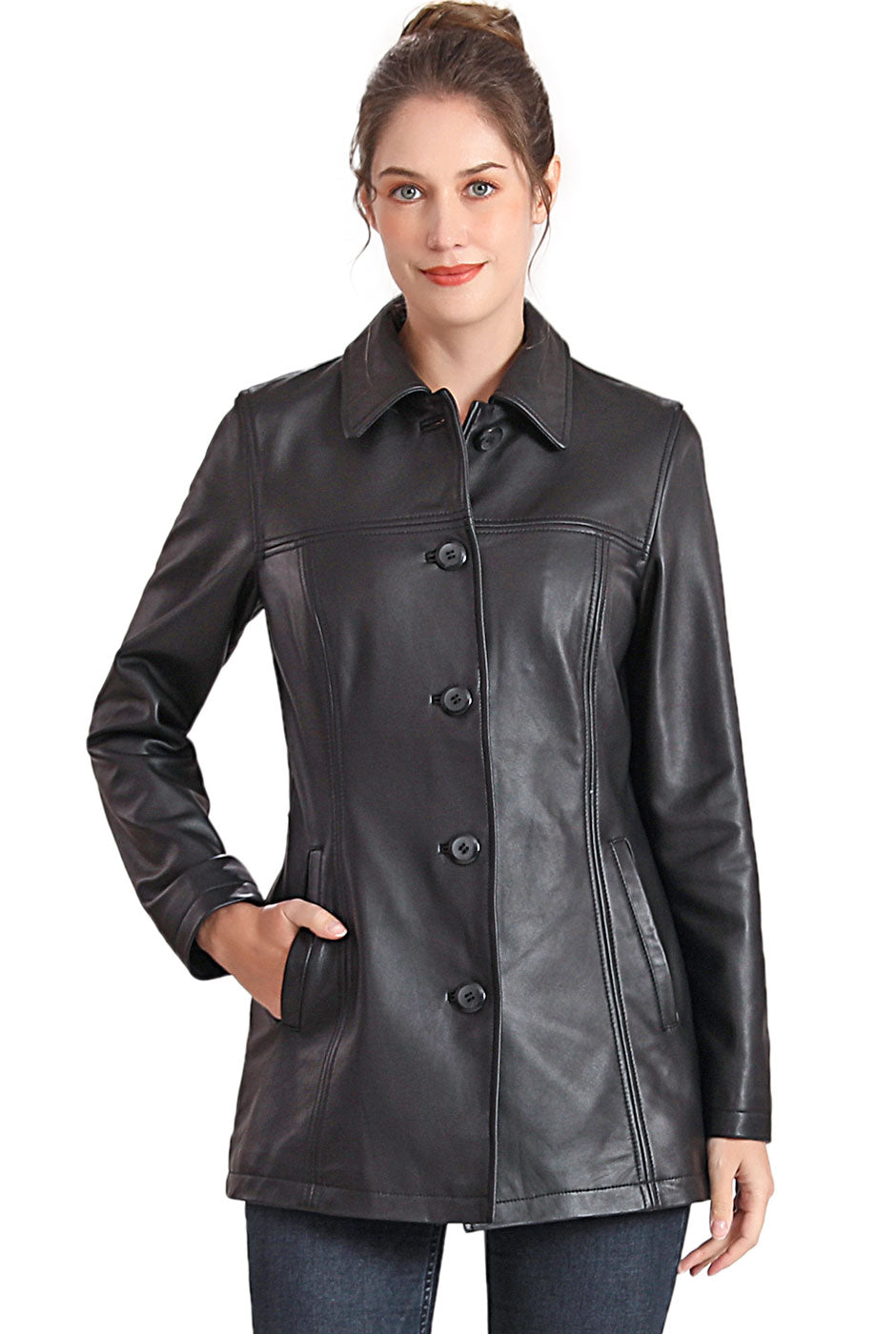 BGSD Women Evie Lambskin Leather Car Coat