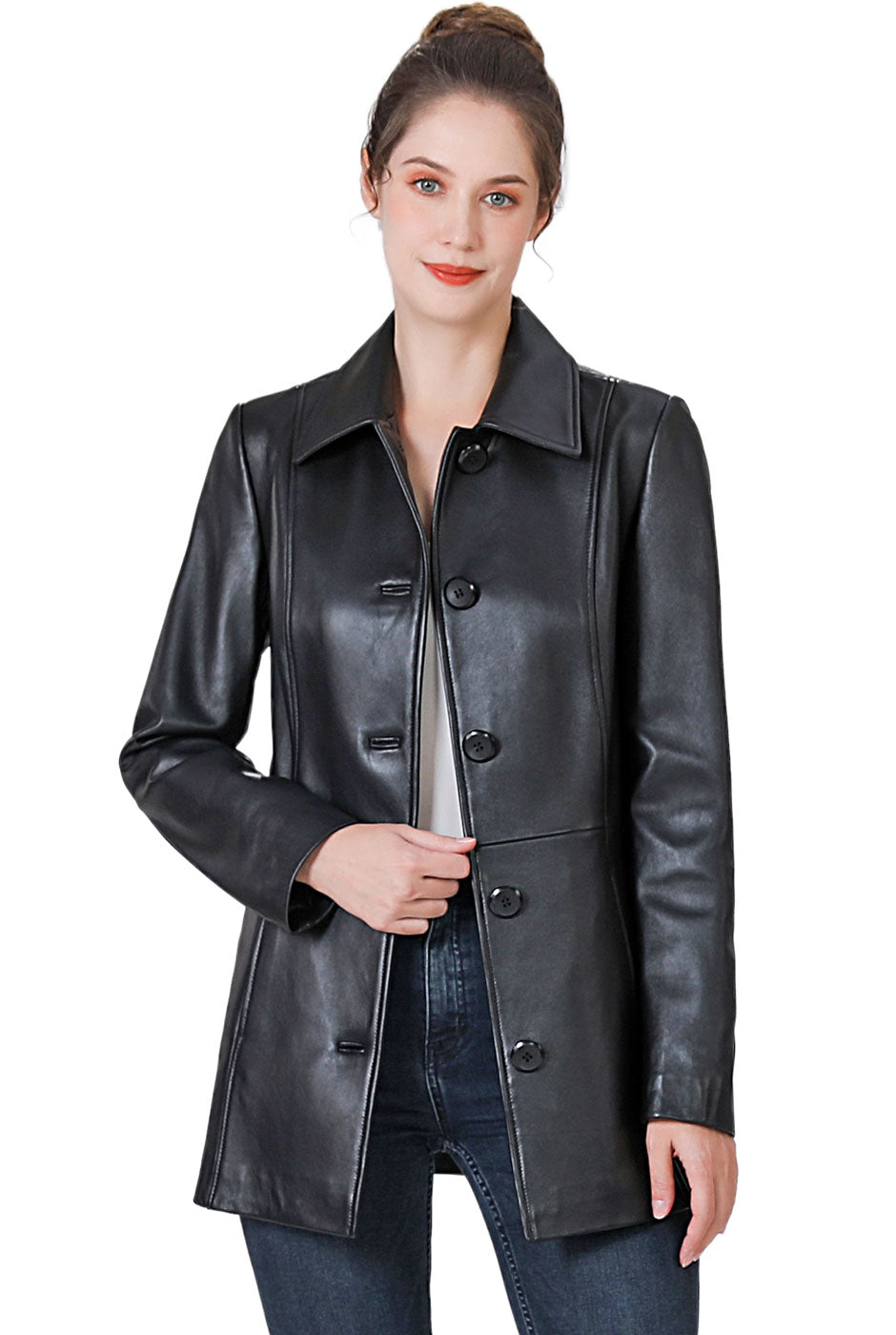 BGSD Women Dana Lambskin Leather Car Coat