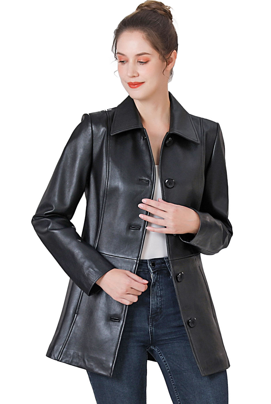 BGSD Women Dana Lambskin Leather Car Coat – Luxury Lane