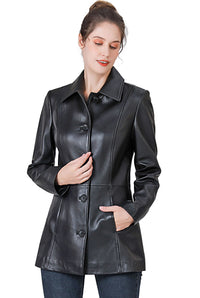 BGSD Women Dana Lambskin Leather Car Coat