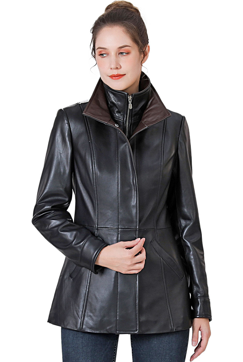 BGSD Women Kara Lambskin Leather Scuba Jacket