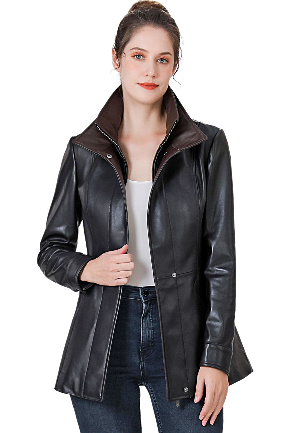 BGSD Women Kara Lambskin Leather Scuba Jacket