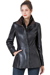 BGSD Women Kara Lambskin Leather Scuba Jacket