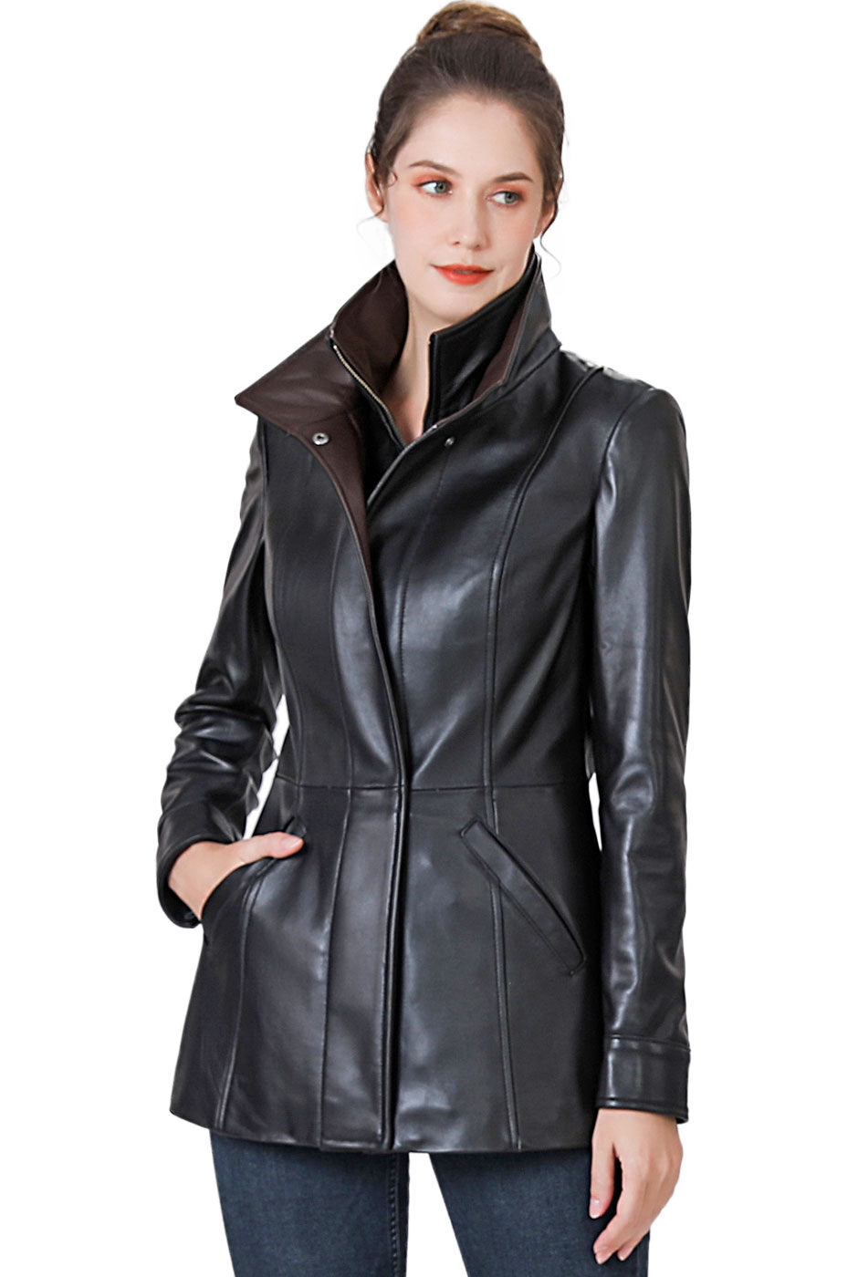 BGSD Women Kara Lambskin Leather Scuba Jacket