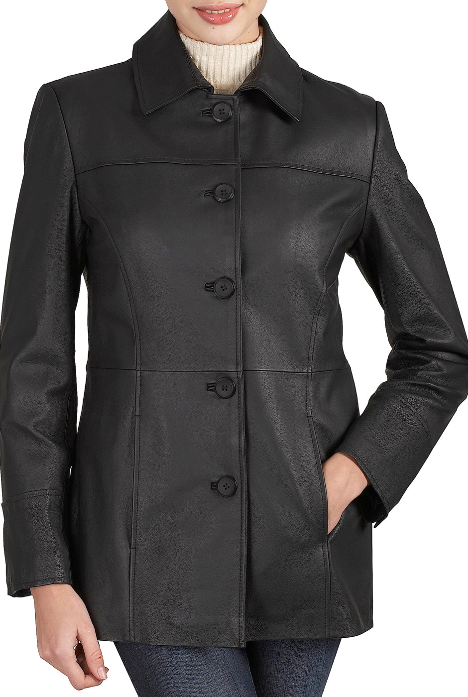 BGSD Women Megan Lambskin Leather Car Coat