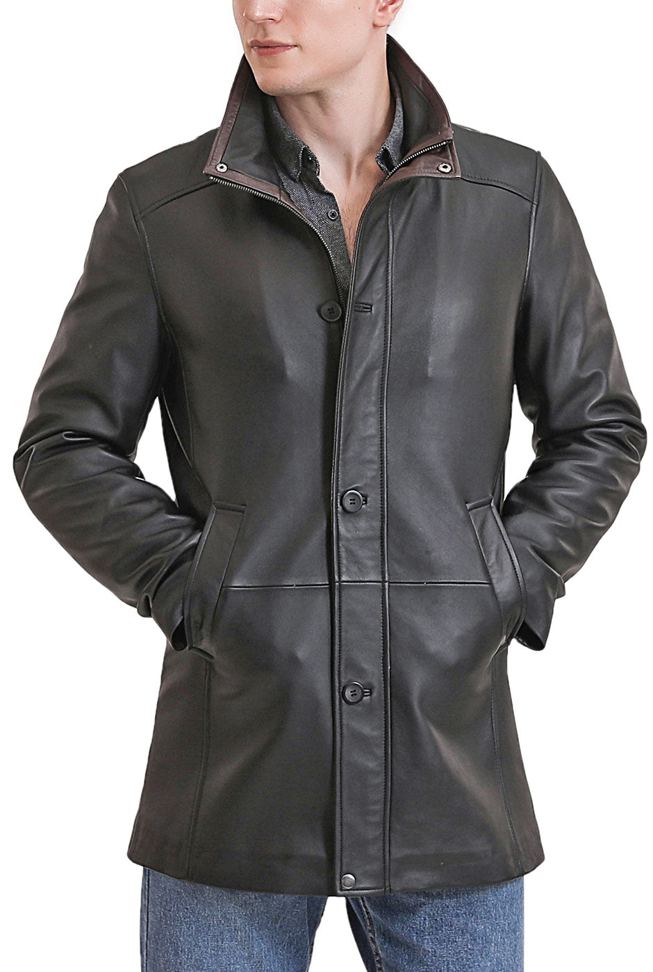 BGSD Men Byron New Zealand Lambskin Leather Car Coat