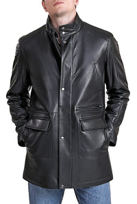 BGSD Men Kyle New Zealand Lambskin Leather Car Coat