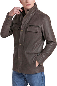 BGSD Men Austin Distressed Cowhide Leather Hipster Jacket