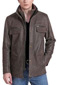 BGSD Men Austin Distressed Cowhide Leather Hipster Jacket