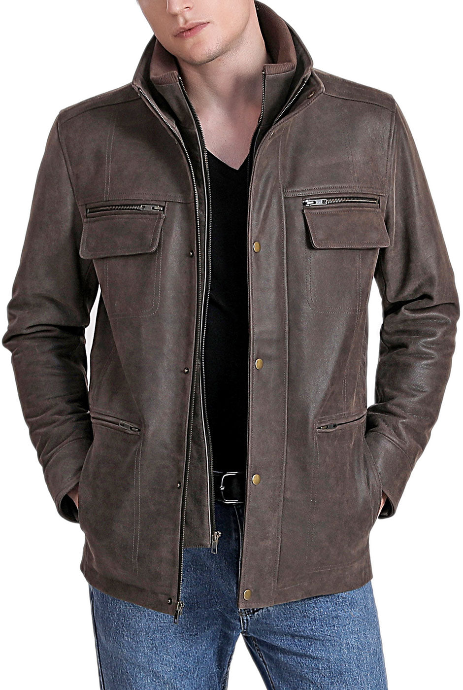 BGSD Men Austin Distressed Cowhide Leather Hipster Jacket