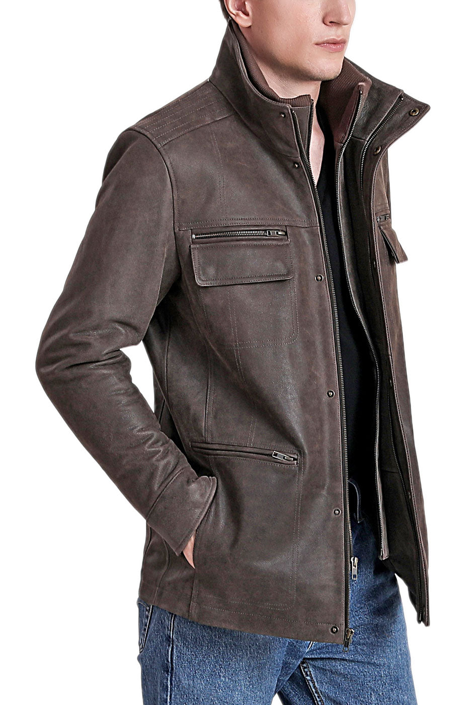 BGSD Men Austin Distressed Cowhide Leather Hipster Jacket