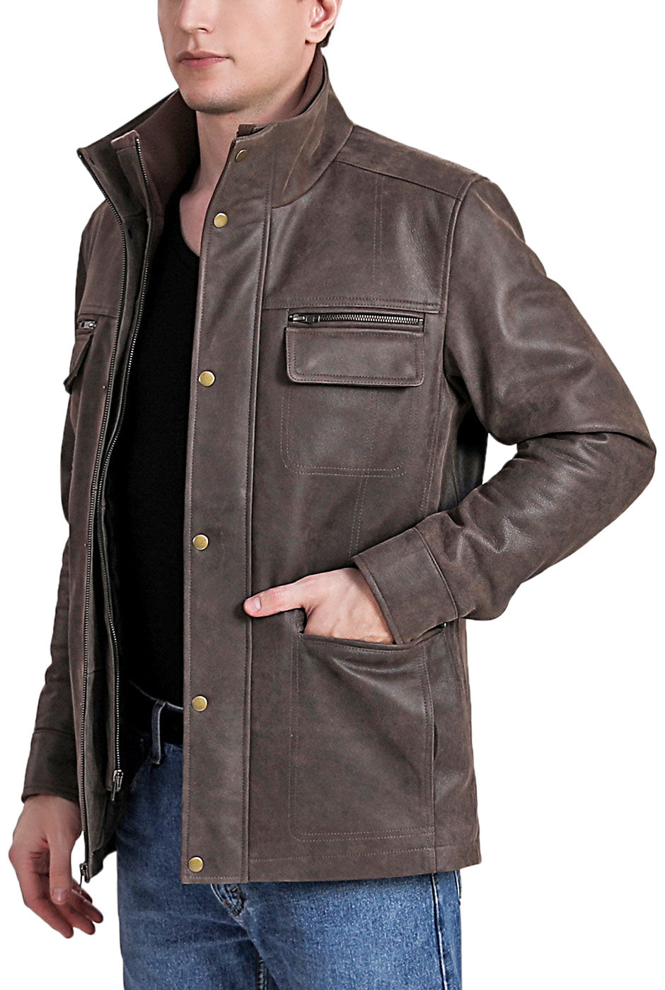 BGSD Men Austin Distressed Cowhide Leather Hipster Jacket Luxury Lane