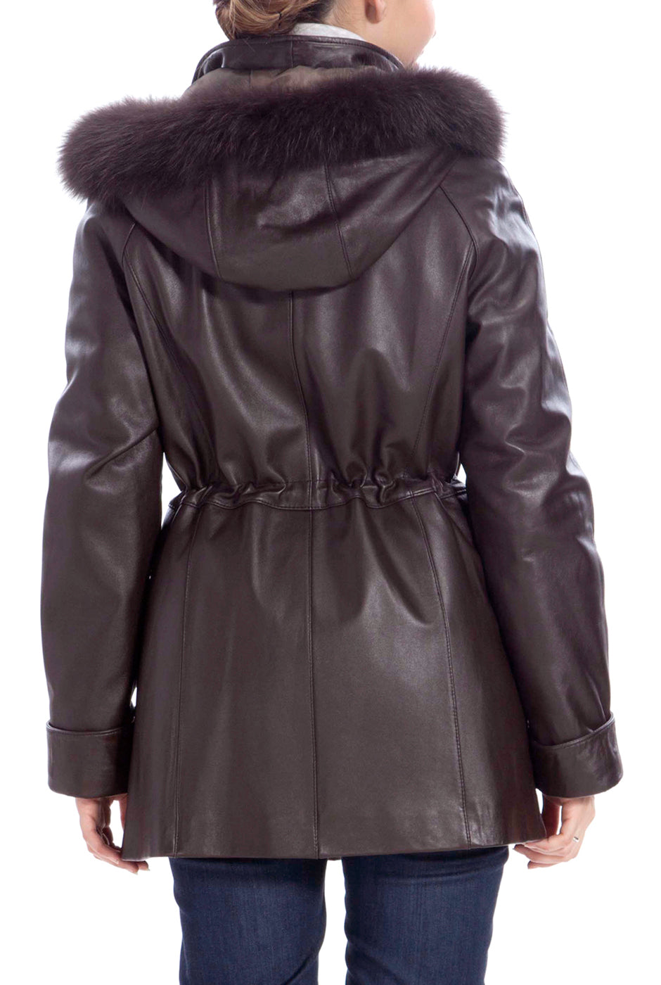 BGSD Women Clare Lambskin Leather Hooded Parka Coat