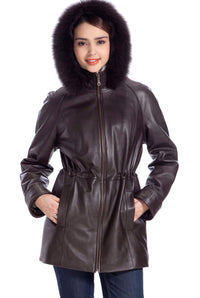 BGSD Women Clare Lambskin Leather Hooded Parka Coat