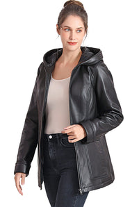 BGSD Women Cara Hooded Lambskin Leather Coat