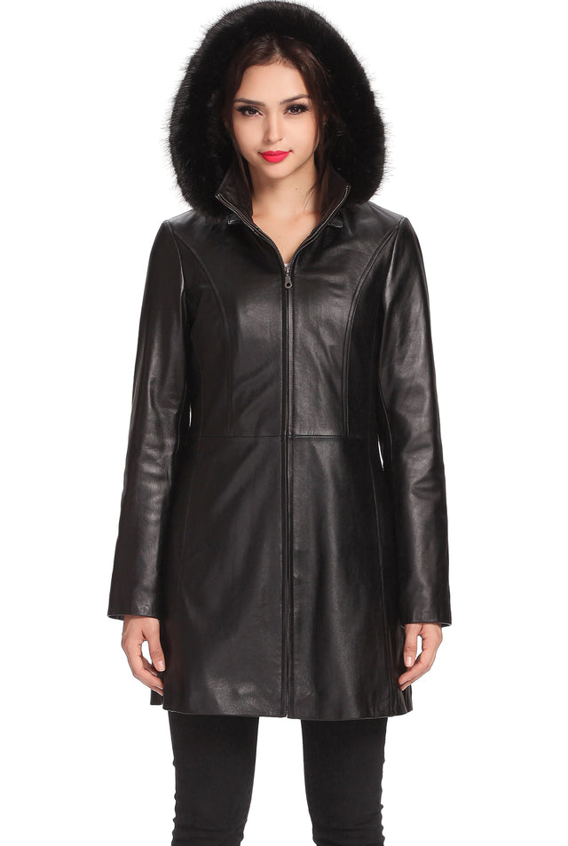 BGSD Women Irene Hooded Lambskin Leather Coat