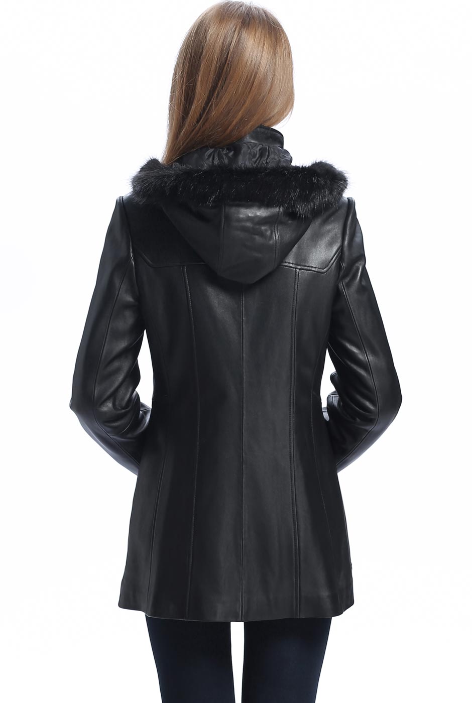 BGSD Women Amanda Hooded Lambskin Leather Toggle Coat