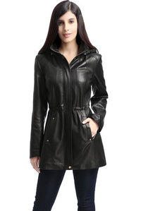 BGSD Women Natalie Hooded Lambskin Leather Coat