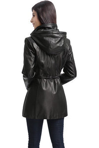 BGSD Women Natalie Hooded Lambskin Leather Coat