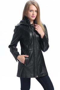 BGSD Women Natalie Hooded Lambskin Leather Coat