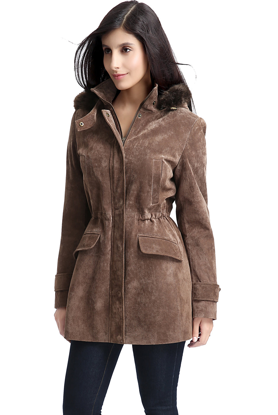 BGSD Women Chloe Hooded Suede Leather Parka Coat