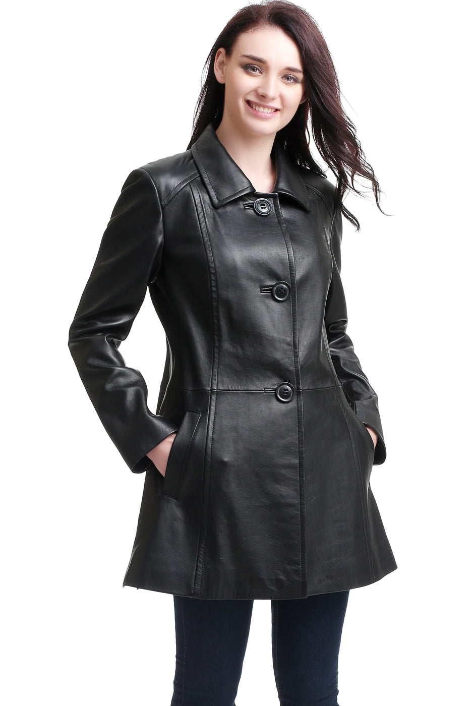 BGSD Women Sarah Lambskin Leather A-Line Coat