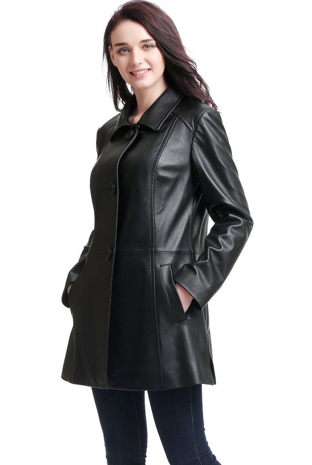 BGSD Women Sarah Lambskin Leather A-Line Coat