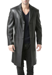 BGSD Men Classic New Zealand Lambskin Leather Long Walking Coat