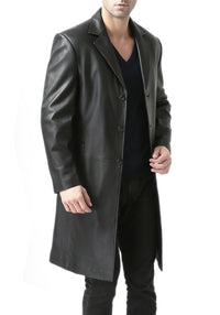 BGSD Men Classic New Zealand Lambskin Leather Long Walking Coat