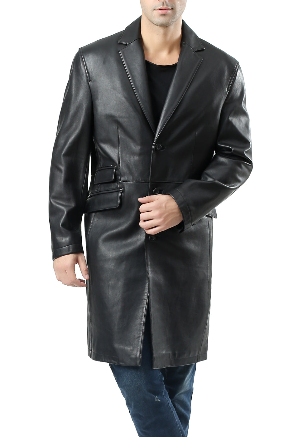 BGSD Men New Zealand Lambskin Leather Long Coat