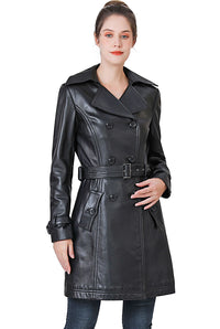 BGSD Women Ella Belted Lambskin Leather Trench Coat